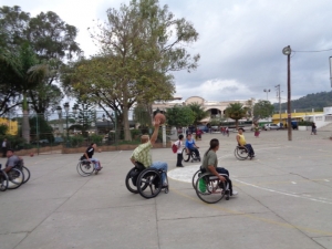 The Arthur B. Schultz's Chairman of the Board, Erik Schultz, playing a pick-up basketball game with Refugio de Esparanza employees and local basket ball team.